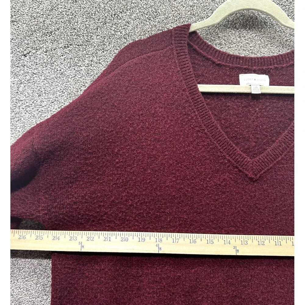 Lucky Brand Pullover Sweater Men L Burgundy V Neck Wool Blend‎ Long Sleeve